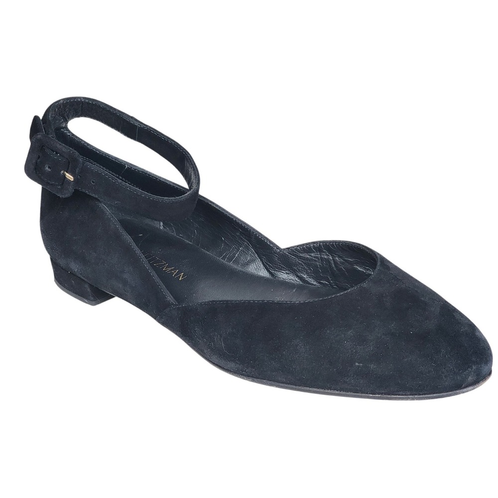 Stuart Weitzman Domain Black Suede Ankle Strap Ballet Flats‎ Shoes WW 31477 9